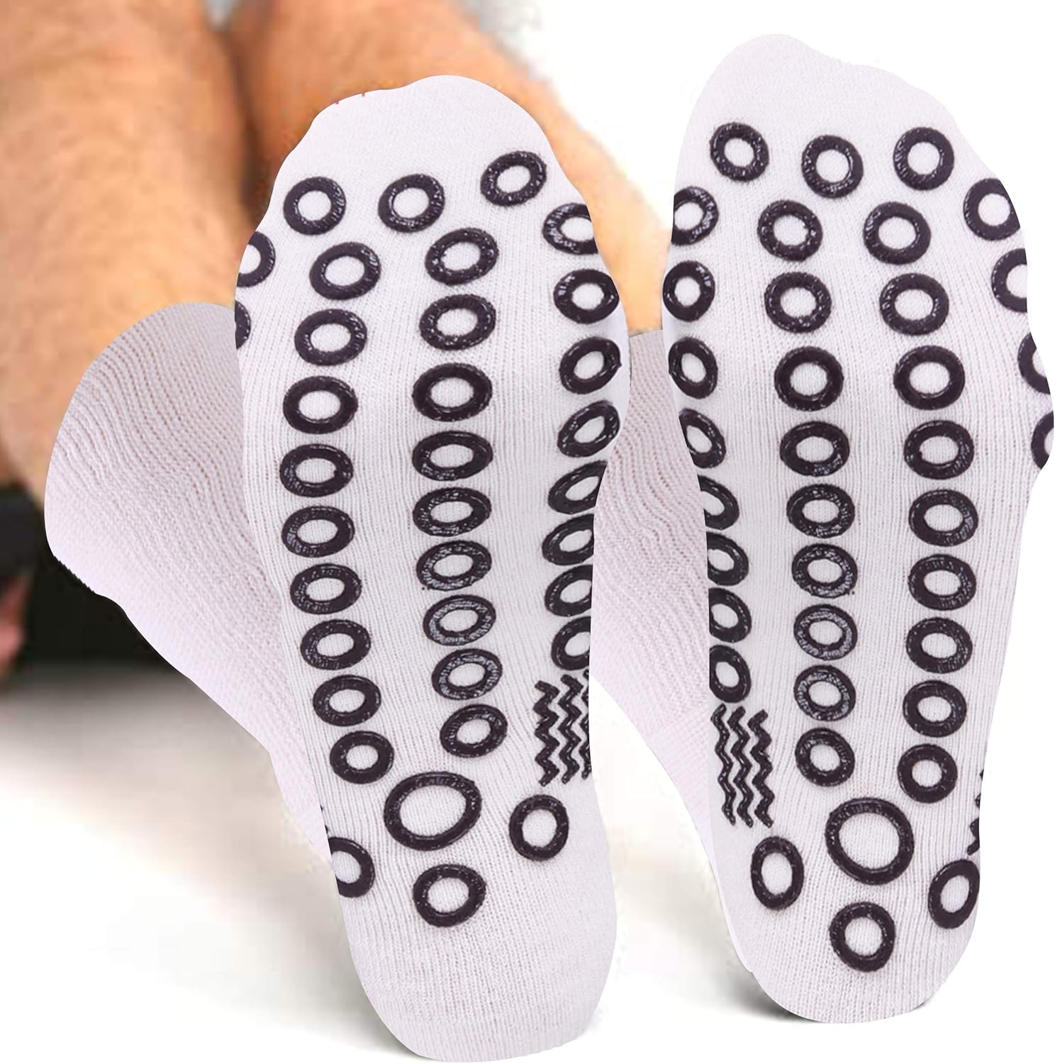 Non-Skid Diabetic Crew Socks, JSPA Non Binding Top Extra Wide Anti Skid Rubber Grip Hospital Home Socks: Clothing