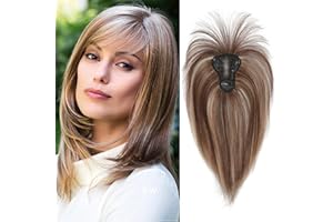 ISTGIFT Hair Toppers for Women Real Human Hair, Bangs Hair Clip 360° 3D Cover Wispy Fake Clip in Bangs Hair Extensions, Hair Topper Hair Pieces for Women Daily (Honey Blonde Mixed Light Brown)