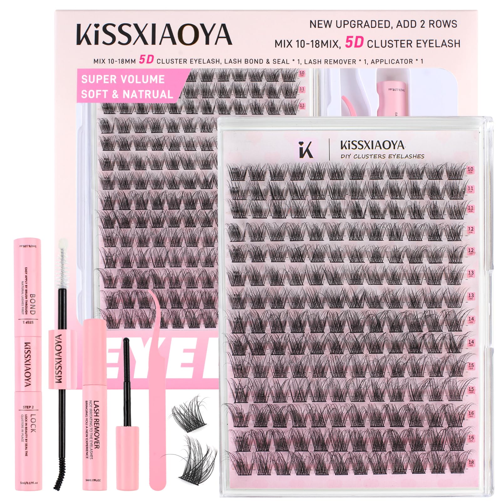 LYMYBETY 168Pcs Individual Eyelashes Kit D Curl 10-18mm Lash Clusters with Lash Bond & Seal & Remover &Tweezers DIY Eyelash Extensions for DIY at Home (T02 KIT, 10-18 mm)