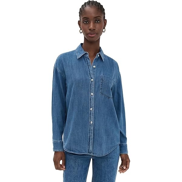【ASKKNY】OVERSIZED DENIM SHIRT ASKK NY Women's Oversized Denim Shirt, Palm Canyon, Blue, XS