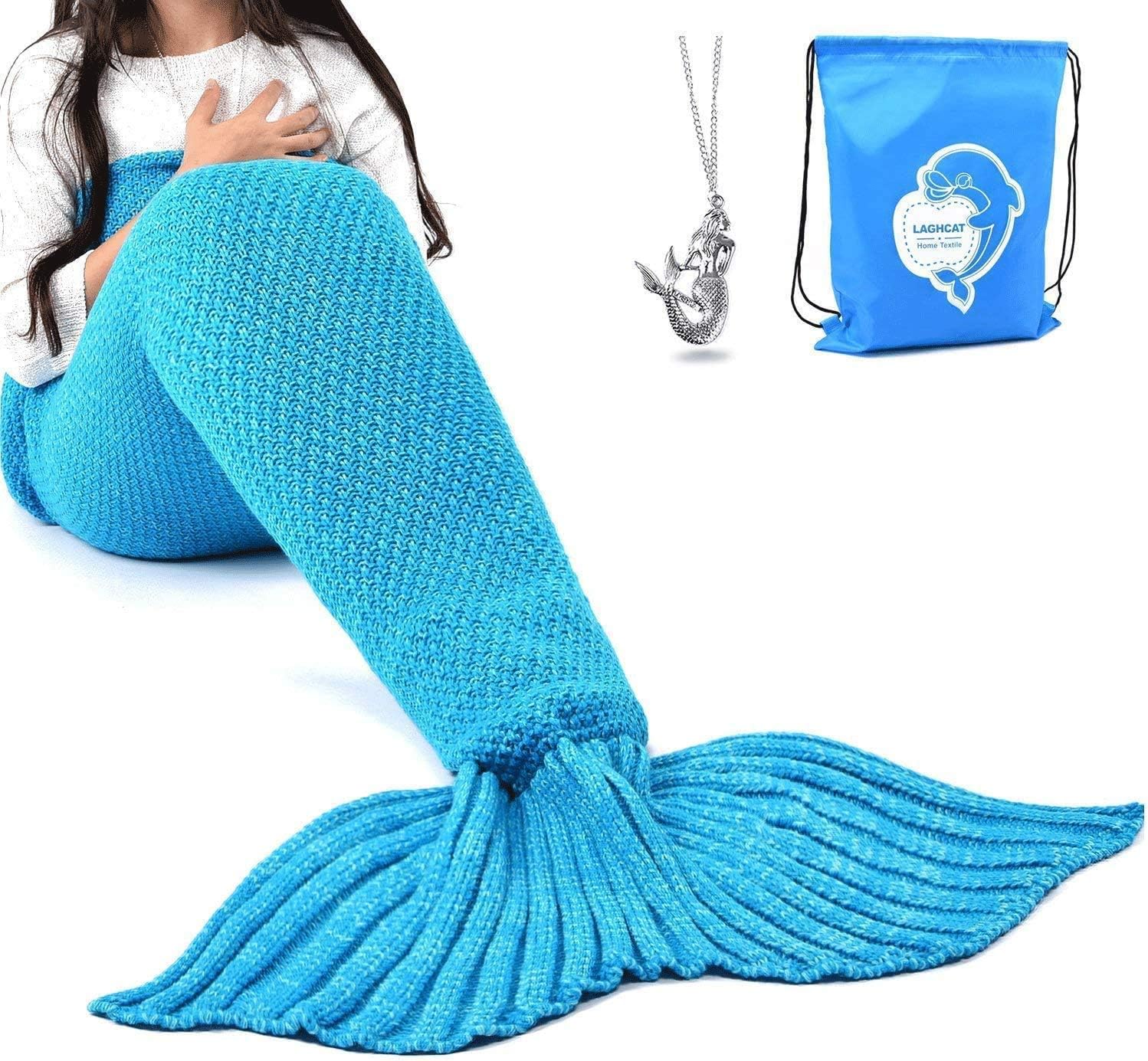 LAGHCAT Mermaid Tail Blanket Crochet and Mermaid Blanket for adult,Summer Super Soft Sleeping Bags(71x35.5)Blue