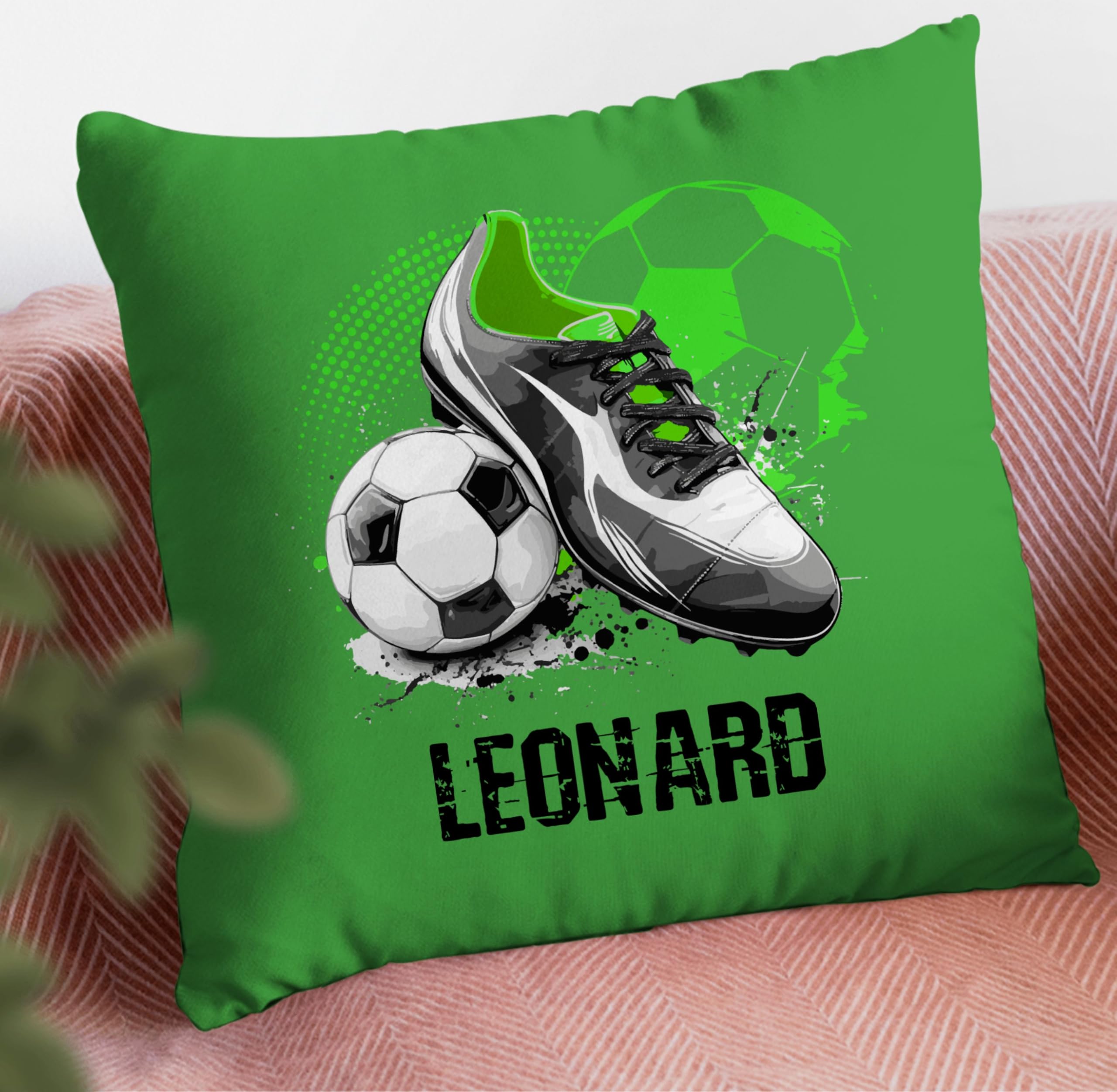 Kissen 50x50 - Personalisiertes Fußballgeschenk mit Namen | Geschenke für Fußballfans Fußball - 50 x 50 cm - Grün - Junge sitzkissen Fussball fußballfan fußballer 6