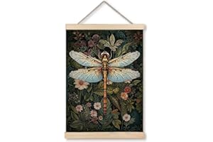 GDJIEGBC William Morris Vintage Floral Dragonfly Poster Wall Art Framed, Dark Cottagecore Botanical Insect Nature Aesthetic Canvas Prints Wall Decor for Home Bedroom Office, 12x16 Inch