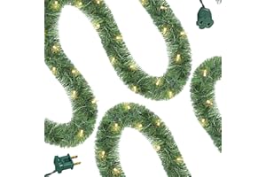WATERGLIDE Lighted Christmas Green Garland 15FT, with Clear String Lights, Pre-lit Artificial Greenery Garlands, Plug in & Connectable Xmas Lights for Indoor Outdoor Holiday Party Decor