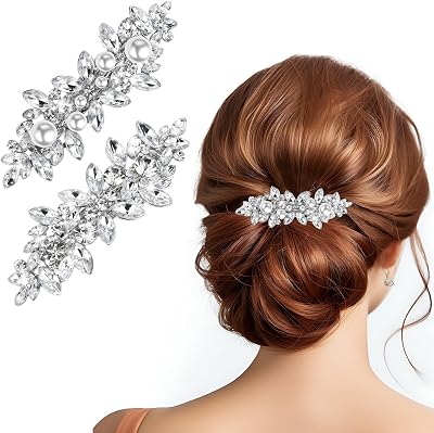 Sibba Flower Hair Clips 2 Pack Silver Bridal Prom Hair Pins Crystal Bling