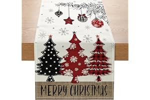 ONFAON Christmas Decorations - Merry Christmas Table Runner 13x72 Inch,Red Pine Trees Winter Xmas Table Decoration for Home Kitchen Dining Holiday Decor