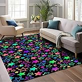 Neon Stars 5x7 Area Rugs,Rainbow Glitter Washable Area Rug for Living Room Soft Anti-Skid Thin Carpet Indoor Floor Carpets fo