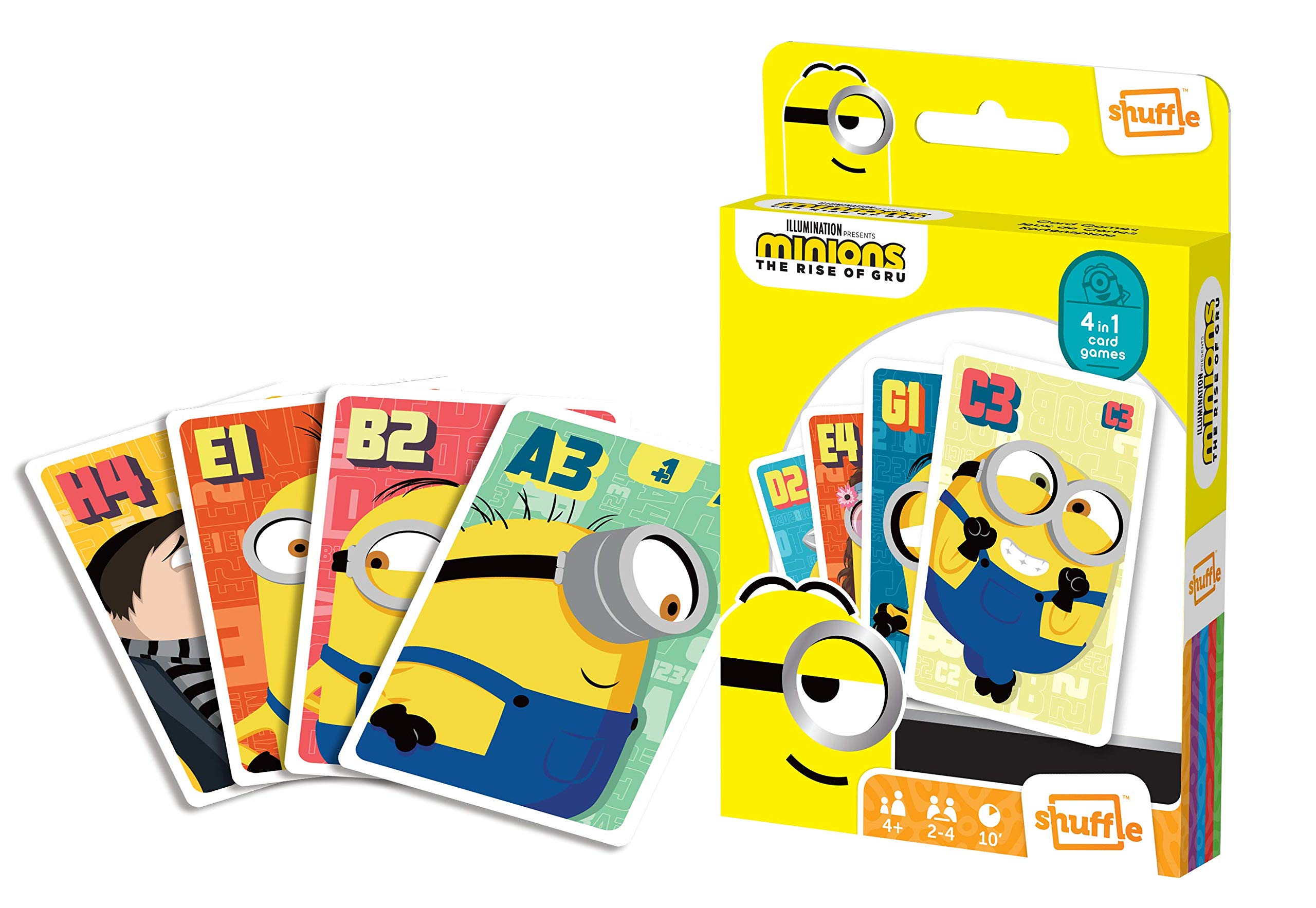 Shuffle Minions 2 The Rise of Gru Card Game For Kids - 4 in 1 Snap, Pairs, Happy Families & Action Game, Great Gift For Kids Aged 4+