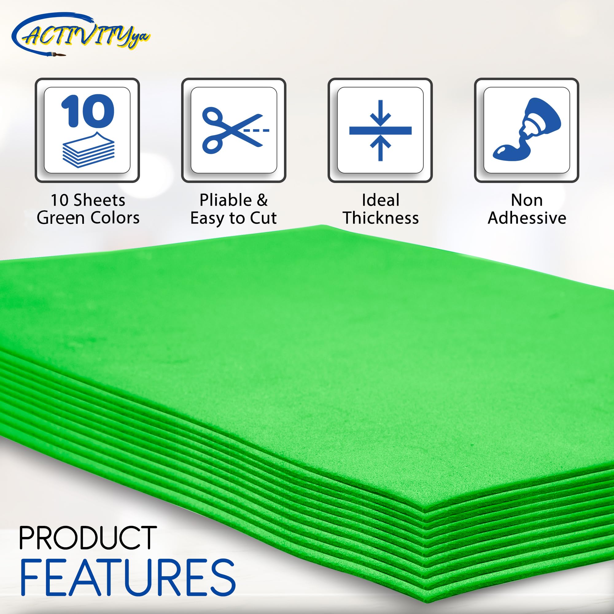 Light Green EVA Foam Sheets, 9 x 12 Inch, 2mm Thick Handicraft Foam Paper for Arts and Crafts, by ACTIVITYya - 10 Sheets
