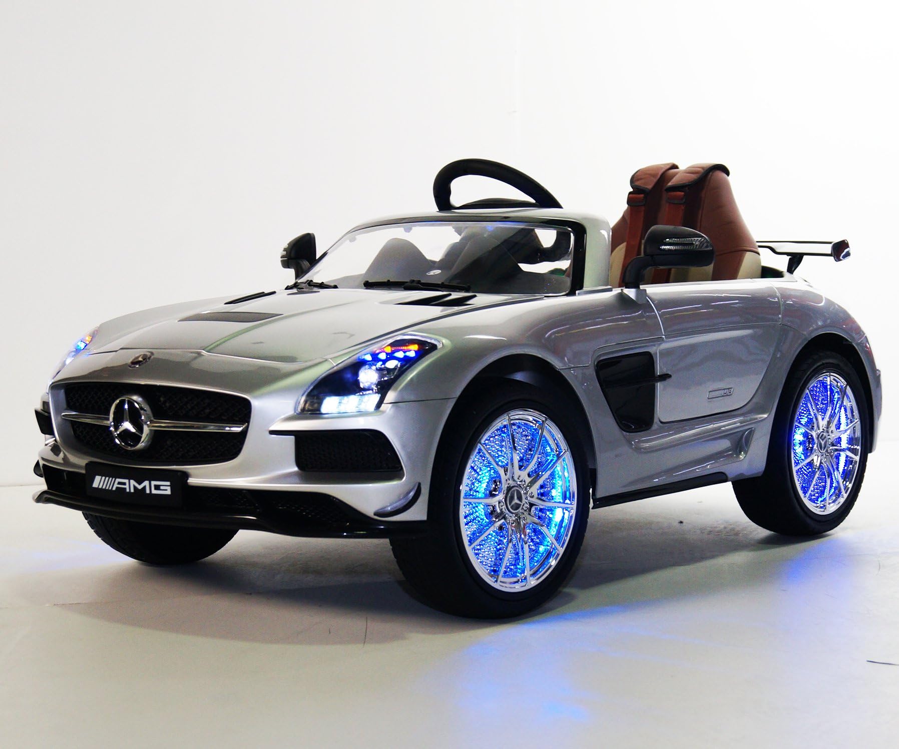 Mercedes Style Battery Operated Ride On Car Toy With Remote Control. rideONEcar SLSX128-silver-paint