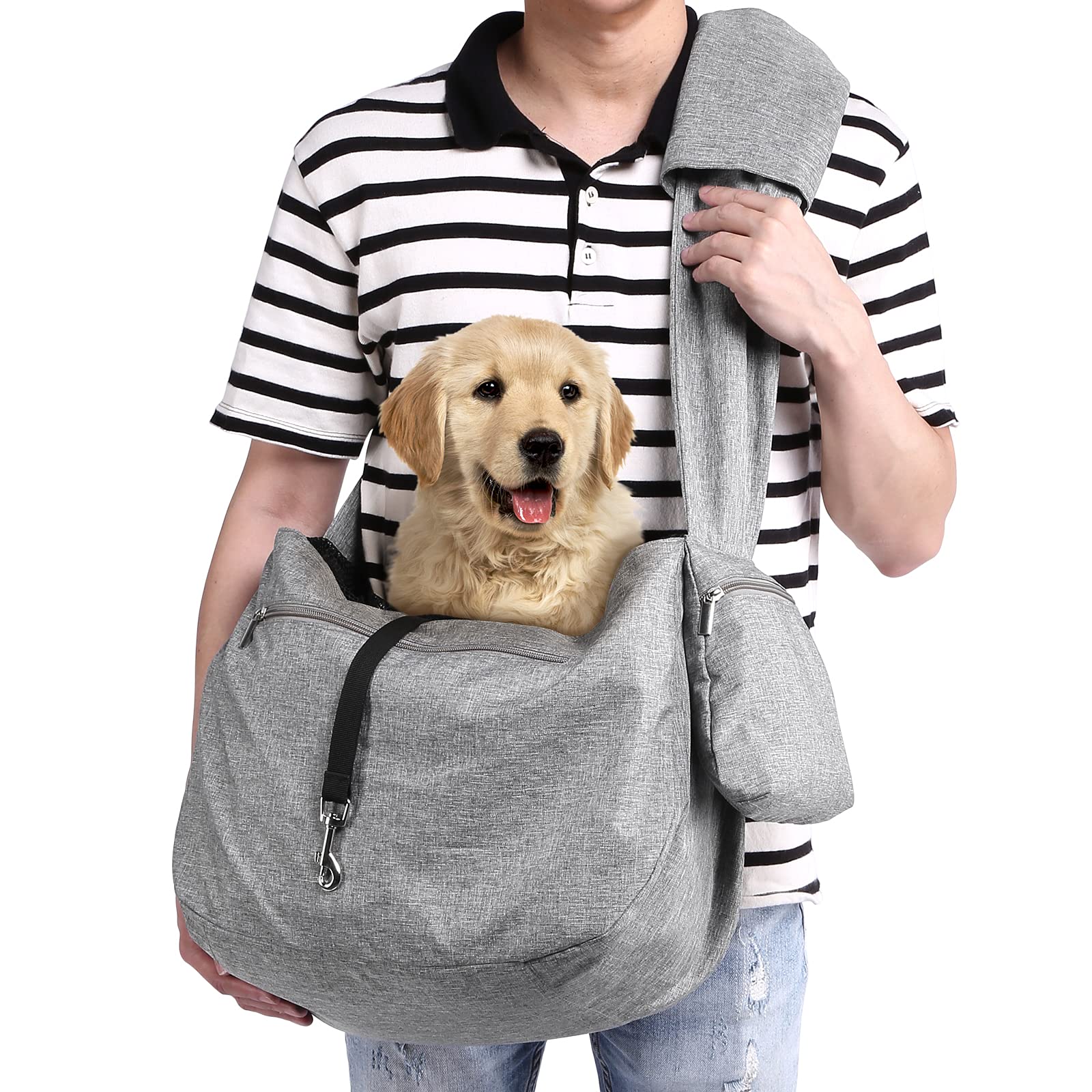 Ownpets Pet Sling Carrier, Fits 6.5 to 9kg Medium Dog/Cat Sling Carrier Reversible and Hands-Free Dog Bag with Adjustable Strap and Pocket Shoulder Pad for Outdoor Travel Hiking