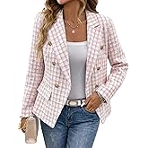 Mina Self 2026 Spring Women's Tweed Plaid Blazer Jacket - Double-Breasted Fully-Lined Slim Petite Cute Casual Work Pocket