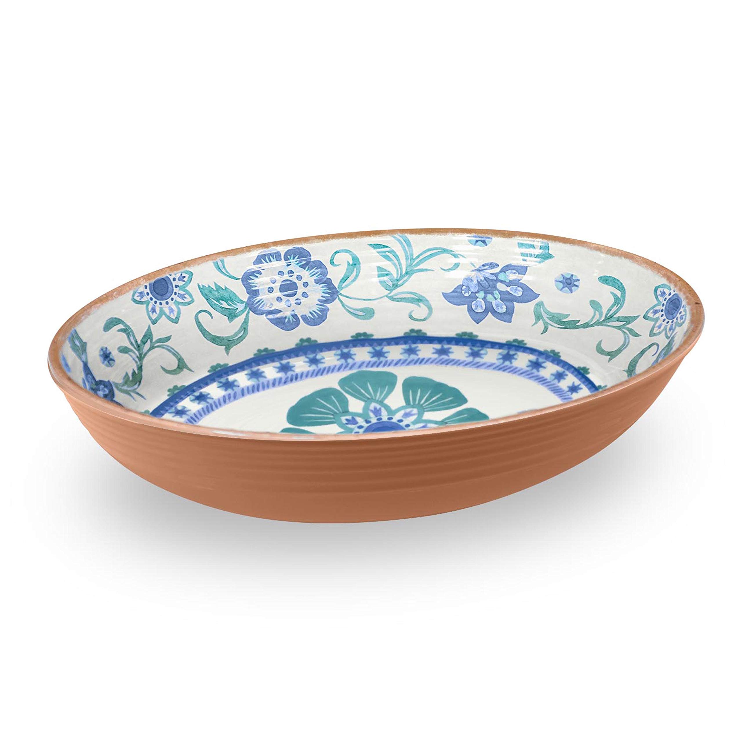 Turquoise Floral Melamine/Plastic Outdoor/BBQ/Picnic Oval Salad Serving Bowl