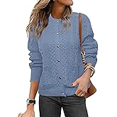 Glamaker Cable Knit Chunky Cardigan Sweater Long Sleeve Crew Neck Button Down Knit Fall Sweaters Trendy Outfits