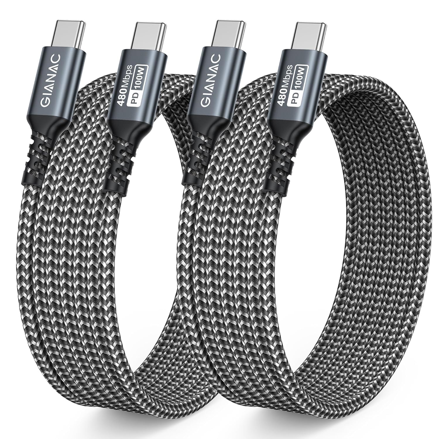 GIANAC 100W USB C auf USB C Kabel [2 Stück 2M] Schnellladekabel USB C PD 5A/100W USB C Ladekabel mit E-Mark Chip für iPhone 15 Pro Macbook Pro iPad Pro,Samsung Galaxy S23 S22 S21 usw