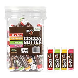 Nature's Bees, Cocoa Butter Lip Balms, Lip Moisturizer Treatment - Pack of 48, (Original Variety Assortments - Original, Olive Oil, Mango Butter, Shea Butter)