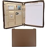 BLU MONACO | Brown Vegan Leather Padfolio | Zippered Work Organizer Binder with Gold Trim | Professional Document Case 8.5 x 11 for Women