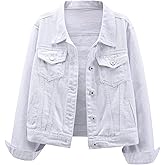 Ladyful Women's Bride Casual Jean Jacket Distressed Ripped Denim Jacket Coat with Pockets