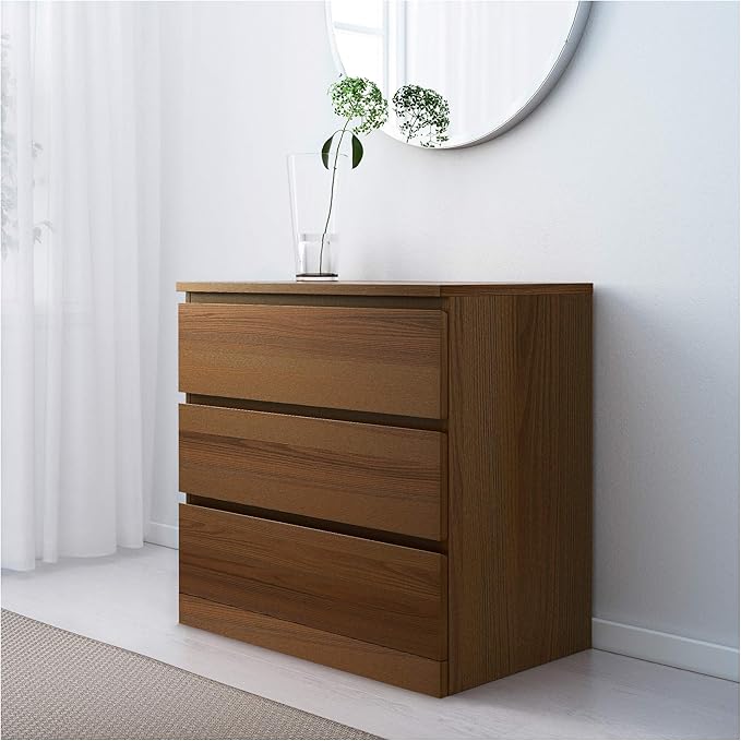 Ikea 603 604 57 Malm 3 Drawer Chest Brown Stained Ash Veneer