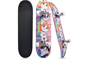 TOUTSEUL Skateboards for Beginners Kids Boys Girls Teens and Adults, 31 Inch Complete Standard Skateboards with 7-Layer Maple Double Kick Deck Unicorn and Skull Design