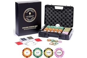 ELITE CROUPIER Deluxe 300 Poker Chips Set - Poker Set 300 Chips, Shock Resistant Case, 2 Tones Monte Carlo Poker Chips (14g Clay Poker Chips with Denominations, Casino Chips) 100% PVC Cards, Cut Cards, Blackjack Set