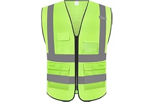 Rhino Hit Reflective Safety Vest for Men Women with 5 Pockets and Zipper Front High Visibility