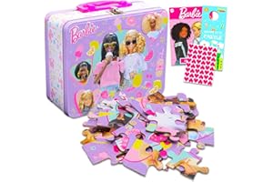 Barbie Tin Lunch Box Puzzle Bundle - Lunchbox with Puzzle 48 Piece for Kids Plus Tattoos, Stickers, More | Barbie School Supplies Set for Girls