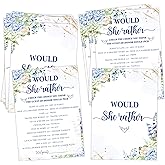 Blue Floral Bridal Shower Games, Would She Rather Game Cards for 25 Guests, Blue Hydrangea Wedding Shower Games, Bridal Shower Party Favors, Engagement Party Decor Supplies -01