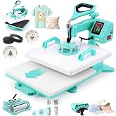 WHUBEFY Heat Press Machine,All in 1 15x15 Inch Slide Out Inch Heat Press &amp; 30 OZ Tumbler Press,360&deg; Digital Vinyl Printing Machine Tshirt Press Sublimation Machine for T-Shirts,Cap,Mug,Plate（Green5）