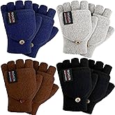SATINIOR 4 Pairs Winter Fingerless Gloves with Cover Convertible Mittens Knitted Gloves for Women Men(Navy Blue, Black, Coffee, Light Grey)