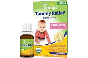 Ddrops Baby Tummy Relief Liquid Drops, Organic Gripe Water for Newborns, Relief from Gas, Colic, Fussiness and Hiccups, Just One Drop, Herbal Ingredients, 120 Drops