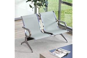 Kinsuite 2 Seat Airport Reception Chairs Waiting Room Chair with Arms, Metal Reception Bench Seating, Lobby Chairs for Business Office Hospital Bank Airport Market (Silver)