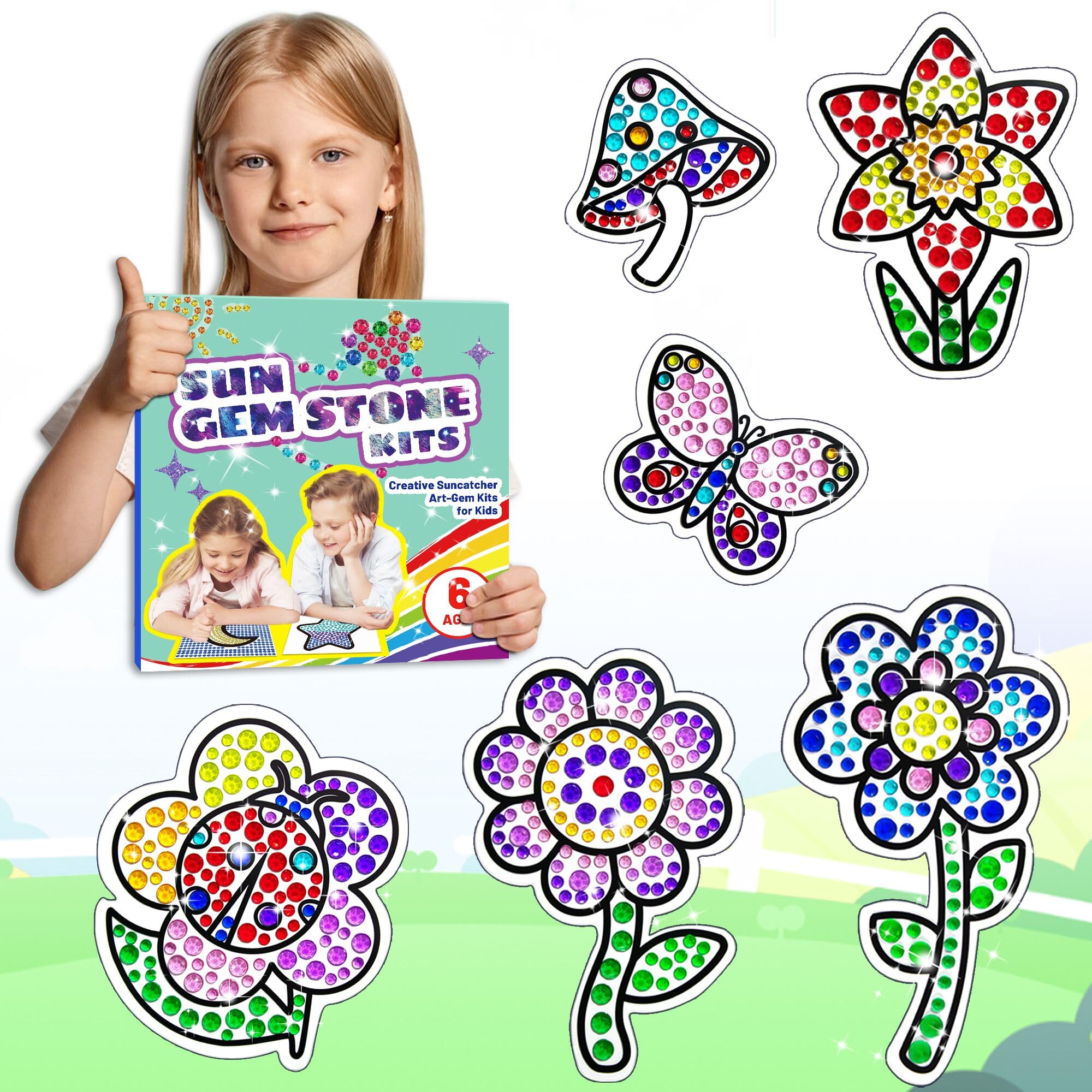 Kaieteur Suncatcher Kits for Girls 6 7 8 9 10 Year Old, DIY Diamond Painting Kit Flowerfor Kids Ages 6+, 5D Gem Stone Window Art Craft Stickers Kit for Boys as Christmas Birthday Party Gifts