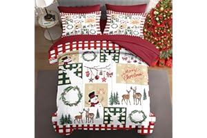 WeCozy 7 Pcs Queen Size Christmas Comforter Set with 2 Pillowcases & 2 Shams, Snowman Reindeer Bedding for Kids and Adults, Merry Winter Bed in a Bag with Flat Fitted Sheet