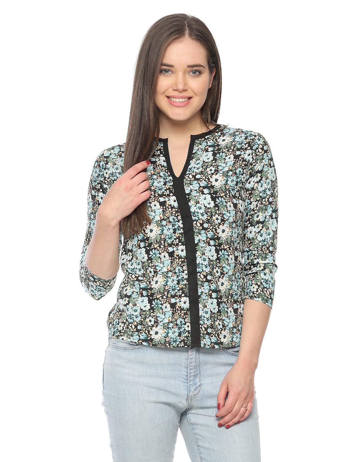 vvoguish dark green flower print top