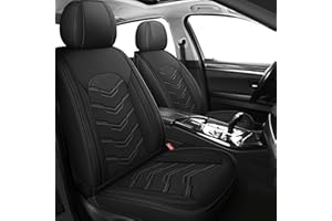 AOOG Leather Car Seat Covers 2 PCS Front, Breathable Faux Leatherette Automotive Seat Covers, Non-Slip Universal Interior Covers Waterproof for Most Sedans SUV Trucks, Airbag Compatible, Black