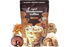 JAXIUK 2025 NEW Mushroom Coffee, Organic 6 Mushrooms with Lion's Mane, Reishi, Cordyceps, Shiitake, King Trumpet & Turkey Tail, Instant Coffee Powder, 30 Servings 1 Pack