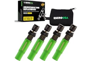 Rhino USA Adjustable Tire Deflator Kit (10-30 PSI) Ultimate Screw-on Automatic Tire Deflators for Offroad - Quick & Easy Air Down System for The Trails - Best Jeep Off Road Accessories (4-Pack)
