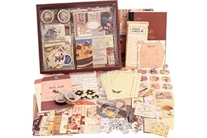 EMMOOLIFE 348 Pcs Scrapbooking Supplies Kit, Vintage Aesthetic Scrapbook Kit for Bullet Junk Journal, Stationery, A6 Grid Notebook, DIY Journaling Supplies, Birthday Craft Gift for Teen Girl Kid Women