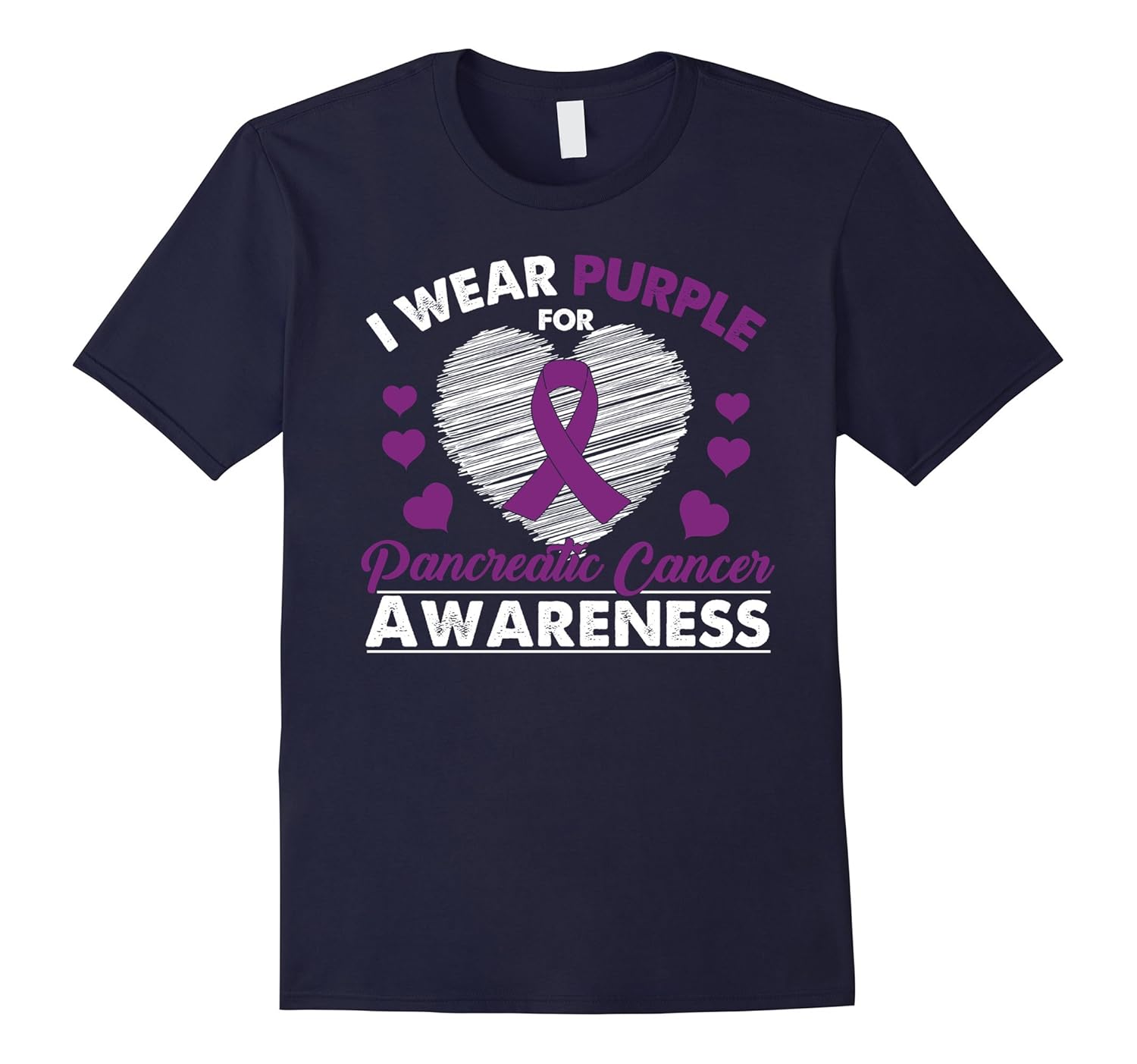 I Wear Purple Pancreatic Cancer Awareness Ribbon T-Shirt-ANZ