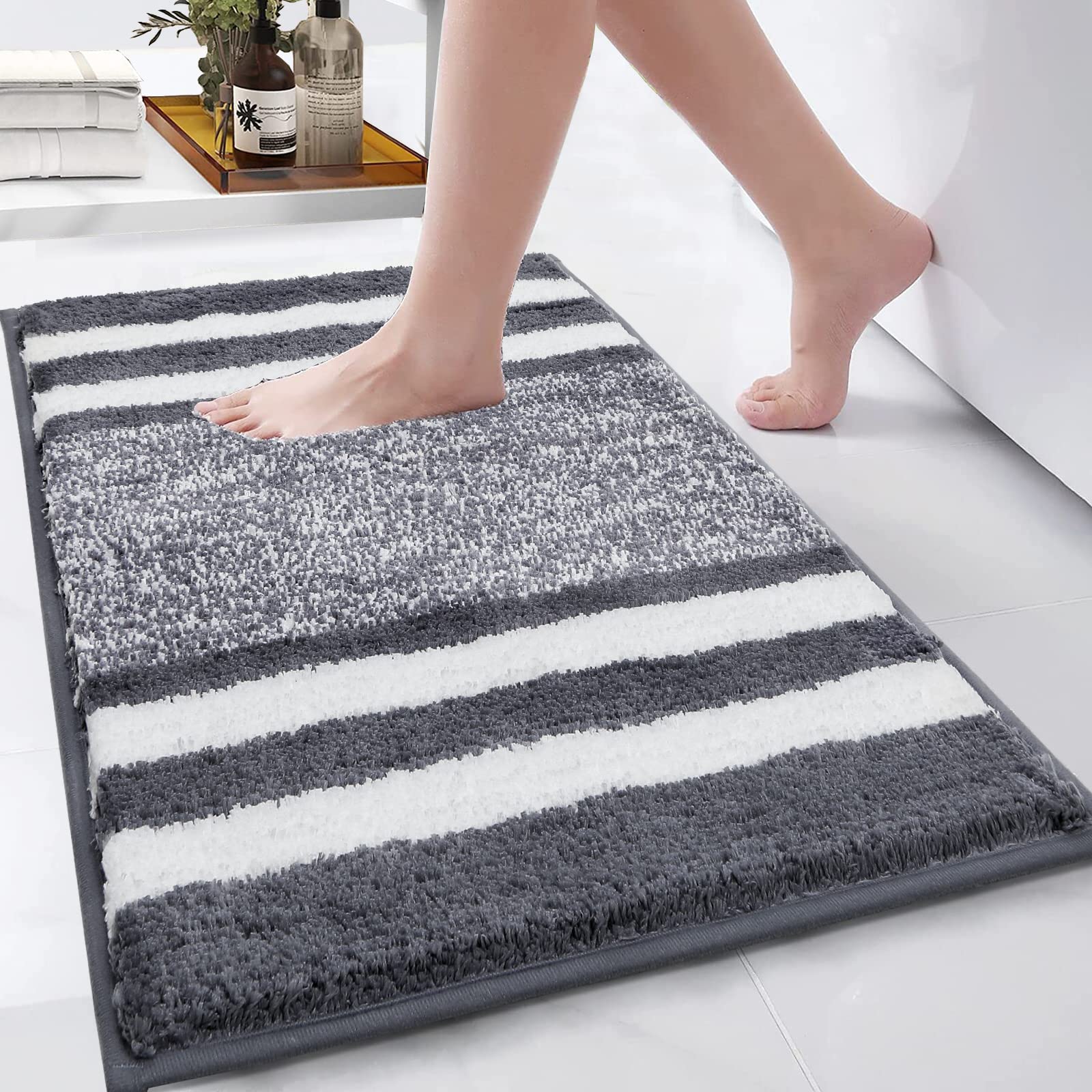 Pauwer Soft 45 x 65 cm Bath Mats, Microfiber Fluffy Non Slip Bathroon Rug Water Absorbent Washable Thick Bath Shower Rug for Bathroom