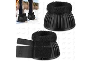 Abbylike 1 Pair Horse Bell Boots Protect Against Hoof Impact Trauma Rubber Bell Boots Black Horse Care for Turnout No Rub Design Comfort Quick Wrap Hook and Loop