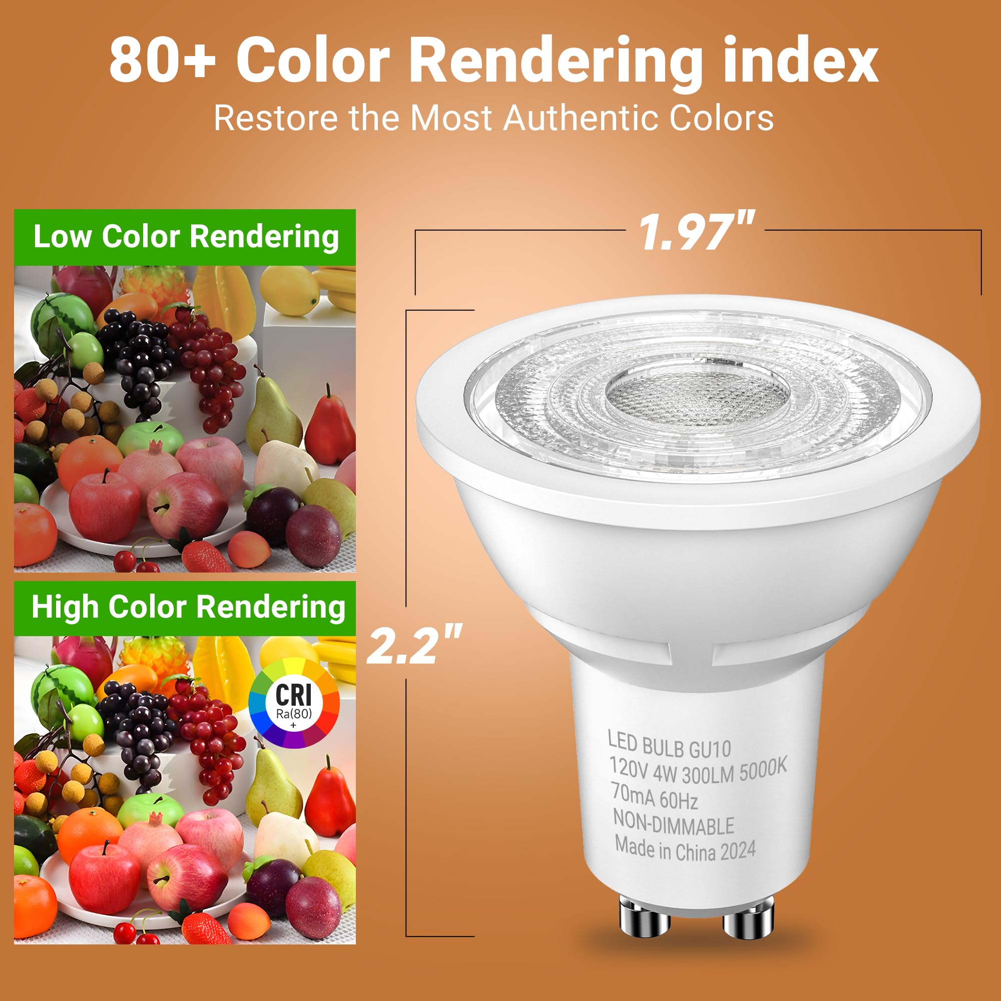 TJOY LED GU10 Light Bulbs, GU10 Non-Dimmable Replacement for Recessed Track Lighting, 5000K Daylight White, 4W Equivalent 35W, 300LM, MR16 LED Bulb for Living Room, Range Hood, 12 Pack