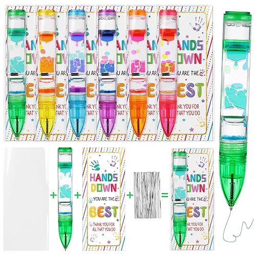 48 Pcs Colorful Liquid Motion Bubbler Pens Back to School Students Gifts Teacher First Day of School Gifts Novelty Fun Timer Pen with Inspirational Card Gift Bag Thank You Gift for Office Classroom