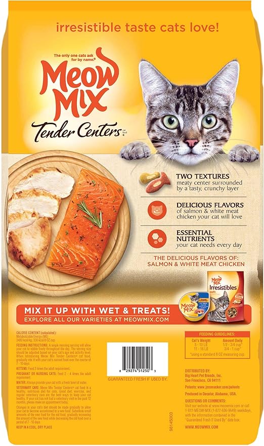Amazon Com Meow Mix Tender Centers Dry Cat Food Salmon Chicken Flavors 13 5 Pounds Dry Pet Food Pet Supplies