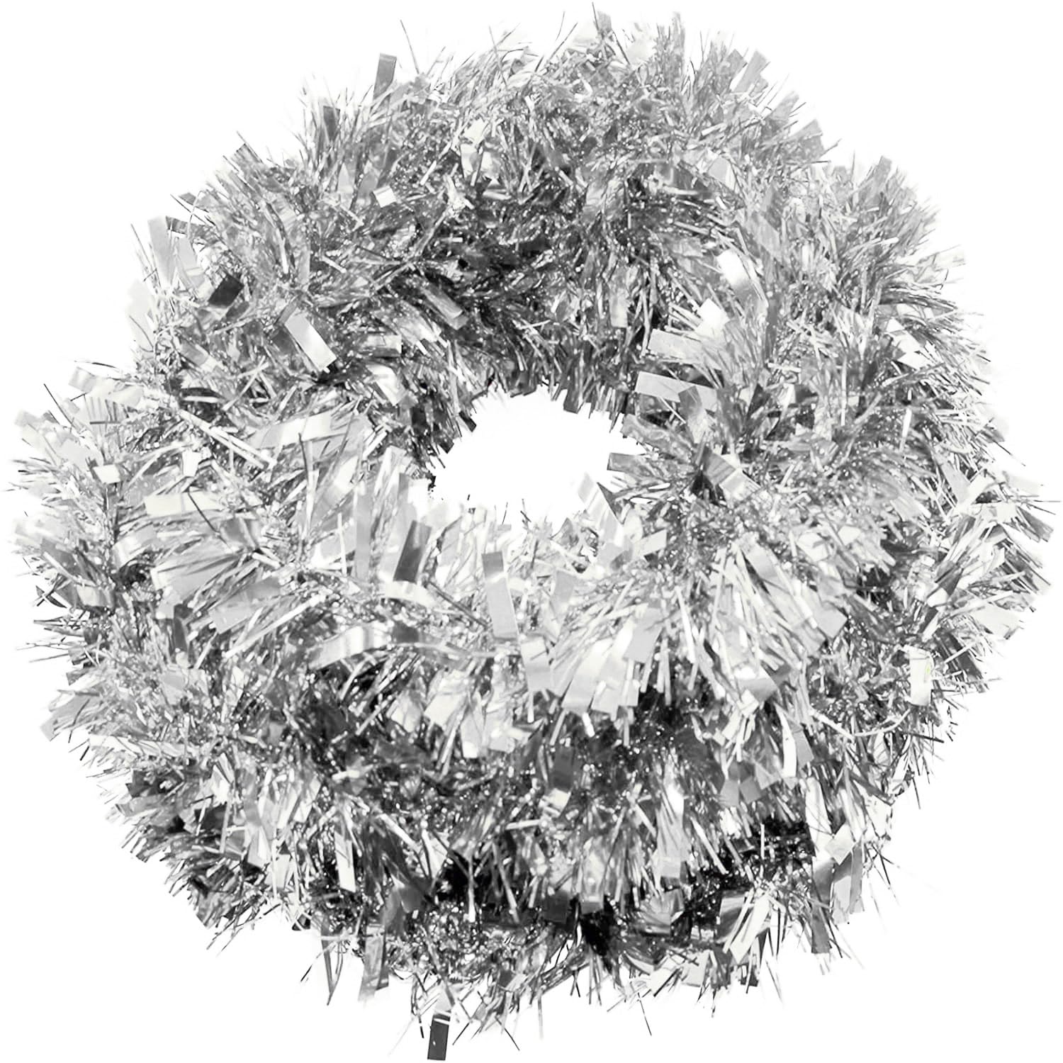 ESINO Christmas Tinsel Garland, Silver Christmas Tinsel, Tinsel Tree Garland, Xmas Tinsel Garland, Tinsel Decorations for Christmas Party Supplies Indoor Outdoor Decorations, 6m