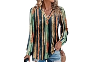 onlypuff Women's Puff Sleeve Tunic Tops V Neck Pleated Blouses Dressy Casual Loose T-Shirts