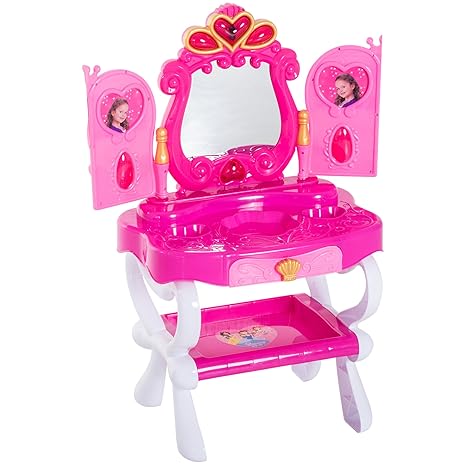 HOMCOM Kinder Prinzessin Kosmetiktisch Frisiertisch Schminktisch mit Musik und Licht 43,5×31,5×72,5cm