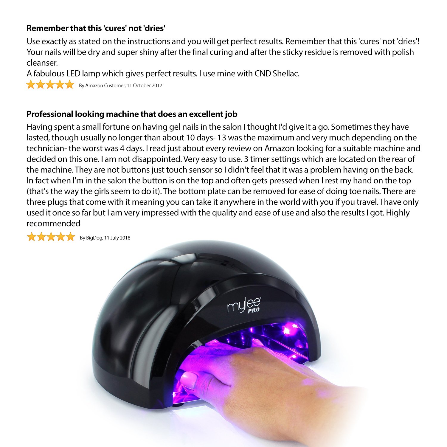 Mylee PRO Salon Series LED 15Second Convex Curing 5Finger Nail Drying