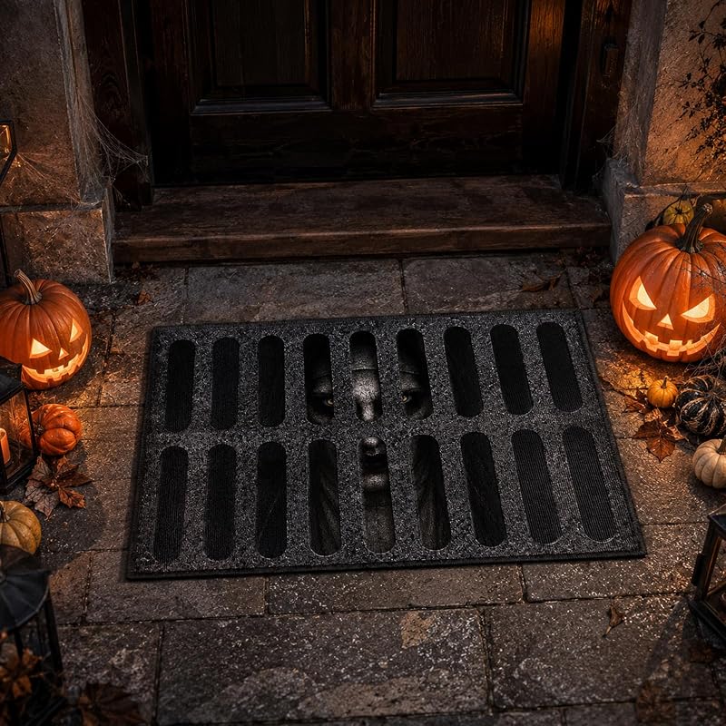 Felpudo de Halloween 60 x 40 cm, 3D terror felpudo interior y exterior (gris-bueno)